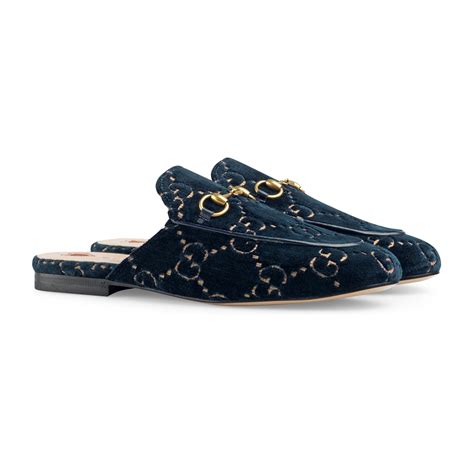 gucci princetown blue velvet